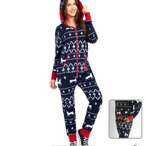 Tipsy Elves Blue Reindeer Jumpsuit, Small